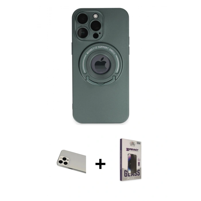 MARSİLYAN™- iPhone 13 Pro Max Kılıf Eksen Klasik Prime - Siyah Bilvis Hayalet Cam Ekran Koruyucu + Rainbow Kamera Lens Koruma Cam - BZ