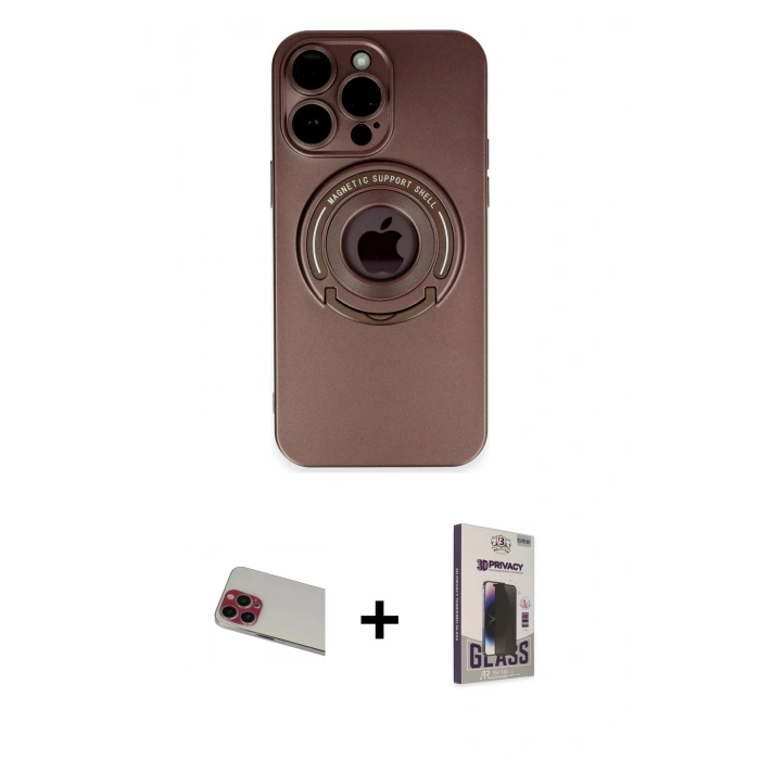 MARSİLYAN™- iPhone 13 Pro Max Kılıf Eksen Klasik Prime - Siyah Bilvis Hayalet Cam Ekran Koruyucu + Rainbow Kamera Lens Koruma Cam - KI