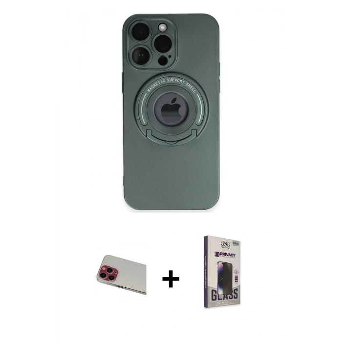 MARSİLYAN™- iPhone 13 Pro Max Kılıf Eksen Klasik Prime - Siyah Bilvis Hayalet Cam Ekran Koruyucu + Rainbow Kamera Lens Koruma Cam - KI