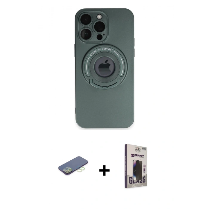 MARSİLYAN™- iPhone 13 Pro Max Kılıf Eksen Klasik Prime - Siyah Bilvis Hayalet Cam Ekran Koruyucu + Renkli Kamera Lens Koruma Cam - YL