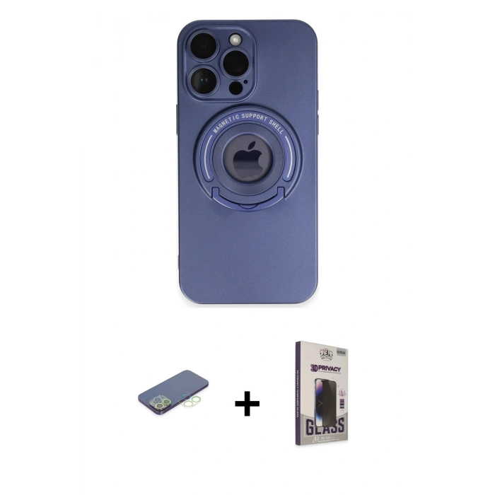 MARSİLYAN™- iPhone 13 Pro Max Kılıf Eksen Klasik Prime - Siyah Bilvis Hayalet Cam Ekran Koruyucu + Renkli Kamera Lens Koruma Cam - YL
