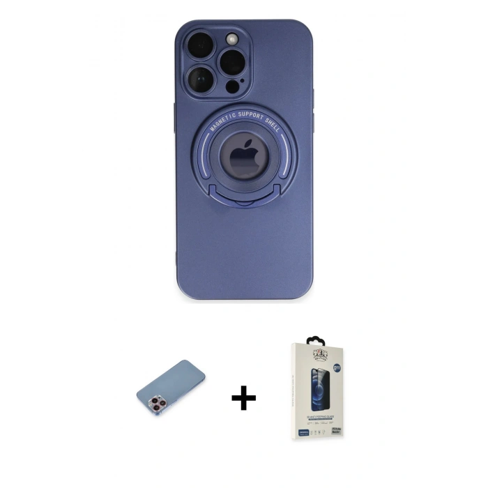 MARSİLYAN™- iPhone 13 Pro Max Kılıf Eksen Klasik Prime - Siyah Bilvis Hayalet Cam Ekran Koruyucu + Shine Kamera Lens Koruma Cam - PE