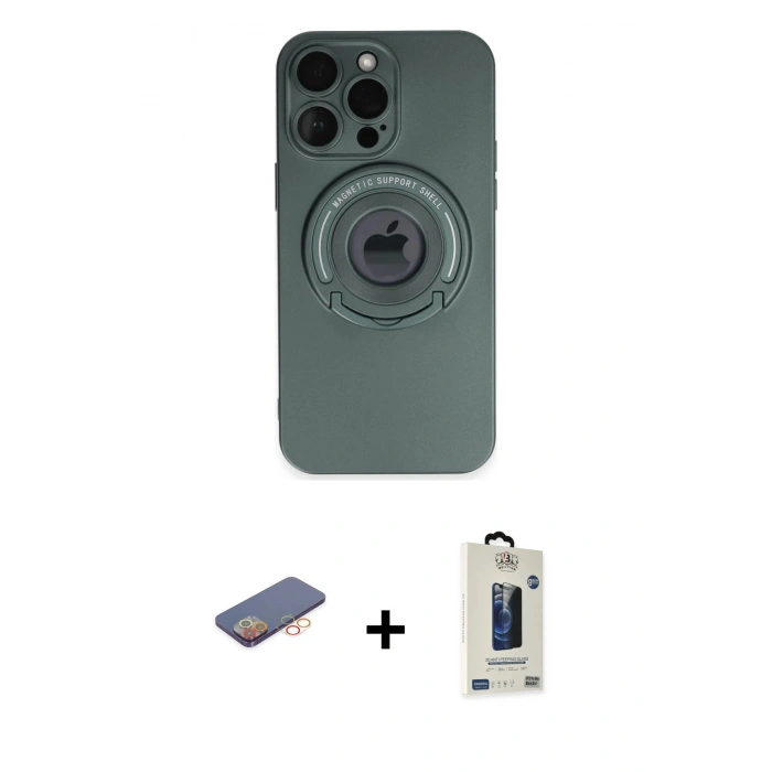 MARSİLYAN™- iPhone 13 Pro Max Kılıf Eksen Klasik Prime - Siyah Bilvis Hayalet Cam Ekran Koruyucu + Turuncu Renkli Kamera Lens Koruma Cam