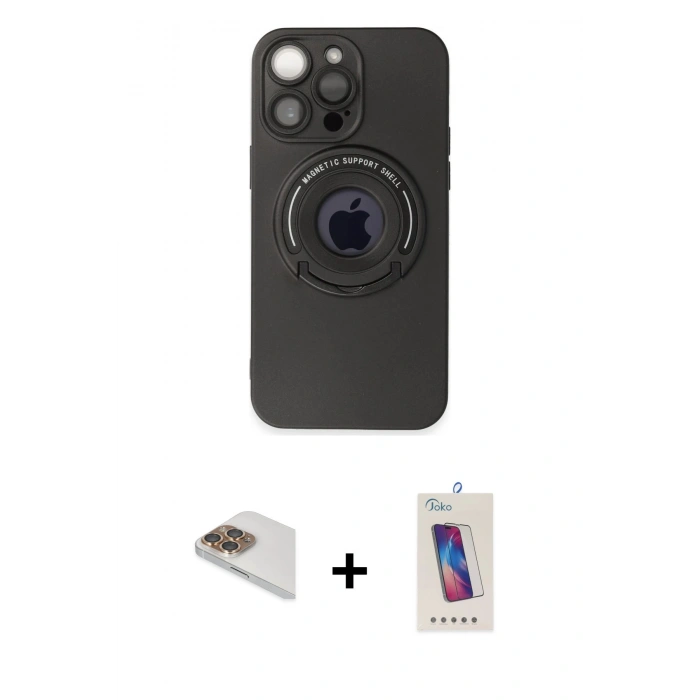 MARSİLYAN™- iPhone 13 Pro Max Kılıf Eksen Klasik Prime - Siyah Joko 5D Cam + Pers Alüminyum Kamera Lens - GD