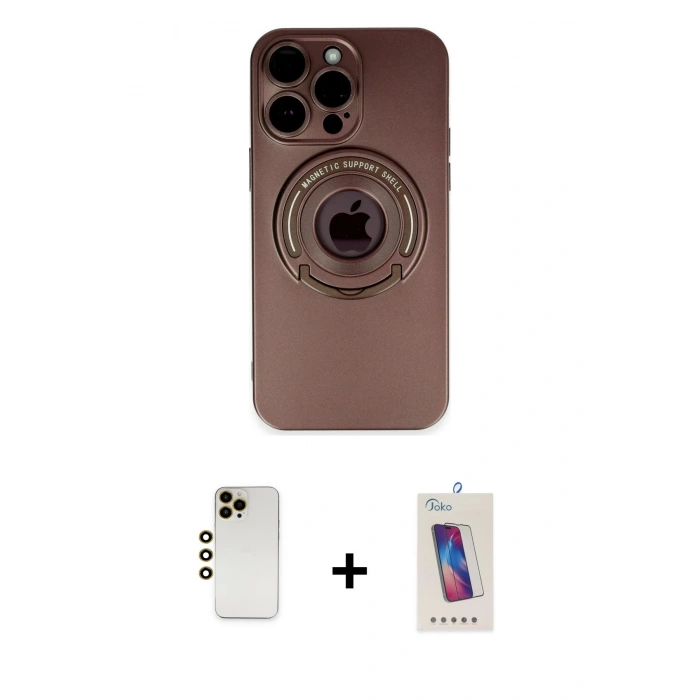 MARSİLYAN™- iPhone 13 Pro Max Kılıf Eksen Klasik Prime - Siyah Joko 5D Cam + Gold Shine Kamera Lens