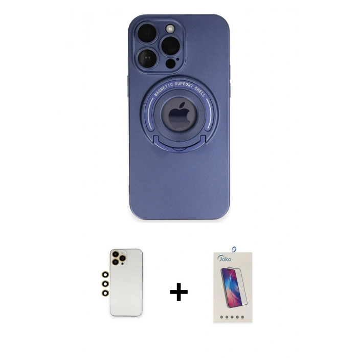 MARSİLYAN™- iPhone 13 Pro Max Kılıf Eksen Klasik Prime - Siyah Joko 5D Cam + Gold Shine Kamera Lens