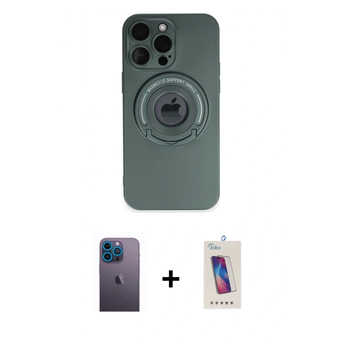 MARSİLYAN™- iPhone 13 Pro Max Kılıf Eksen Klasik Prime - Siyah Joko 5D Cam + Neon Fosforlu Kamera Lens - MI