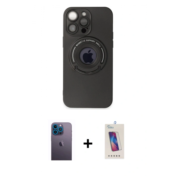 MARSİLYAN™- iPhone 13 Pro Max Kılıf Eksen Klasik Prime - Siyah Joko 5D Cam + Neon Fosforlu Kamera Lens - MI