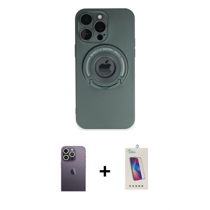 MARSİLYAN™- iPhone 13 Pro Max Kılıf Eksen Klasik Prime - Siyah Joko 5D Cam + Neon Fosforlu Kamera Lens - BZ