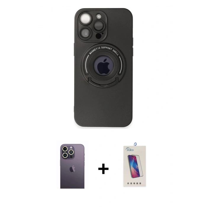 MARSİLYAN™- iPhone 13 Pro Max Kılıf Eksen Klasik Prime - Siyah Joko 5D Cam + Neon Fosforlu Kamera Lens - BZ