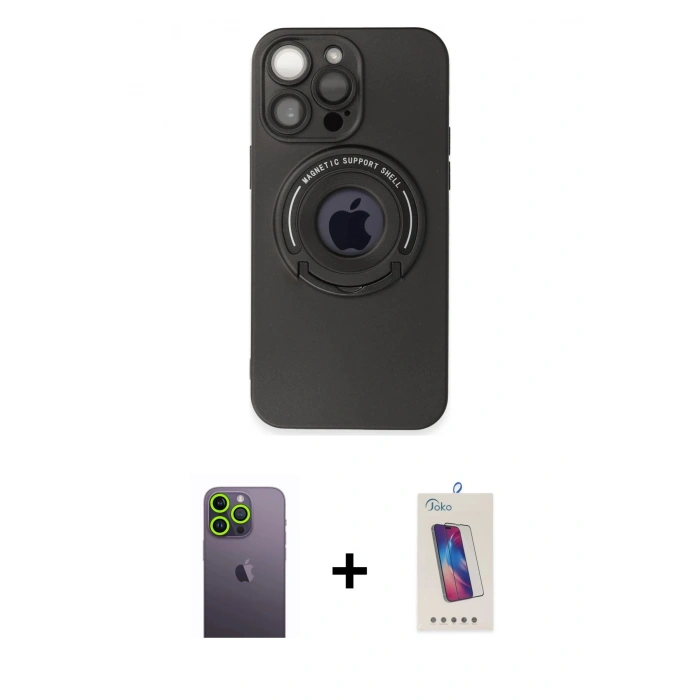 MARSİLYAN™- iPhone 13 Pro Max Kılıf Eksen Klasik Prime - Siyah Joko 5D Cam + Neon Fosforlu Kamera Lens - YL