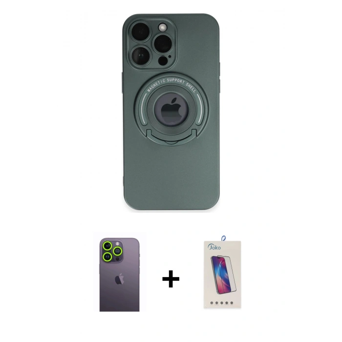 MARSİLYAN™- iPhone 13 Pro Max Kılıf Eksen Klasik Prime - Siyah Joko 5D Cam + Neon Fosforlu Kamera Lens - YL