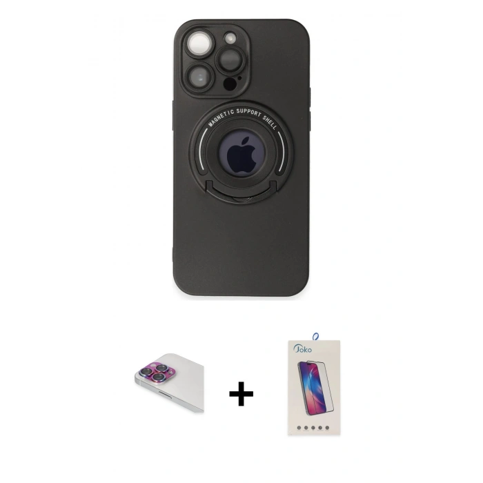 MARSİLYAN™- iPhone 13 Pro Max Kılıf Eksen Klasik Prime - Siyah Joko 5D Cam + Pers Alüminyum Kamera Lens - GI