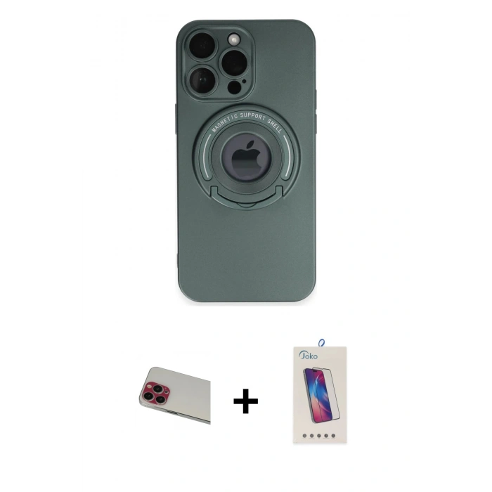 MARSİLYAN™- iPhone 13 Pro Max Kılıf Eksen Klasik Prime - Siyah Joko 5D Cam + Rainbow Kamera Lens Koruma Cam - KI