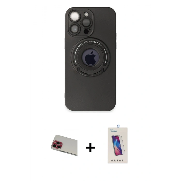 MARSİLYAN™- iPhone 13 Pro Max Kılıf Eksen Klasik Prime - Siyah Joko 5D Cam + Rainbow Kamera Lens Koruma Cam - KI