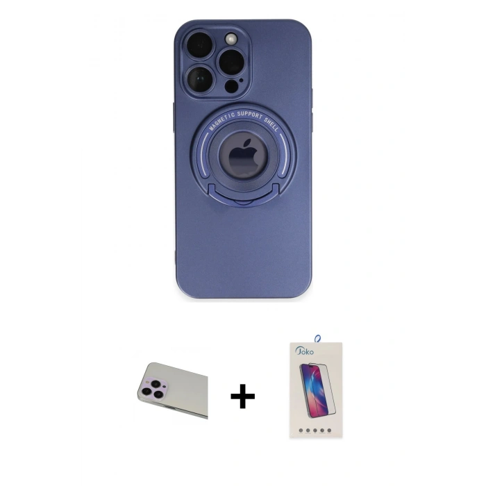 MARSİLYAN™- iPhone 13 Pro Max Kılıf Eksen Klasik Prime - Siyah Joko 5D Cam + Rainbow Kamera Lens Koruma Cam - MR
