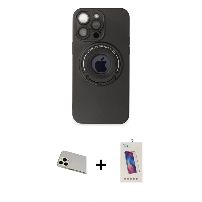 MARSİLYAN™- iPhone 13 Pro Max Kılıf Eksen Klasik Prime - Siyah Joko 5D Cam + Rainbow Kamera Lens Koruma Cam - BZ