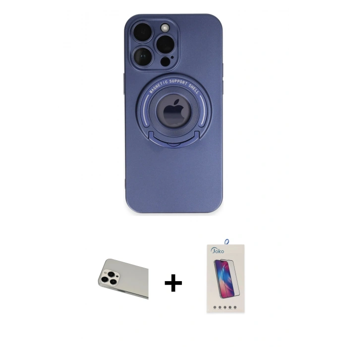 MARSİLYAN™- iPhone 13 Pro Max Kılıf Eksen Klasik Prime - Siyah Joko 5D Cam + Rainbow Kamera Lens Koruma Cam - BZ