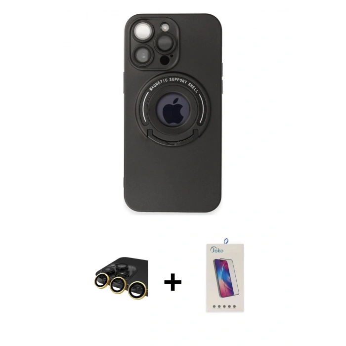 MARSİLYAN™- iPhone 13 Pro Max Kılıf Eksen Klasik Prime - Siyah Joko 5D Cam + Raze Metal Kamera Lens - GD