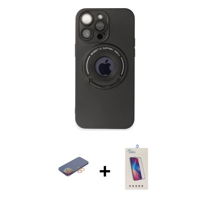MARSİLYAN™- iPhone 13 Pro Max Kılıf Eksen Klasik Prime - Siyah Joko 5D Cam + Renkli Kamera Lens Koruma Cam - TU