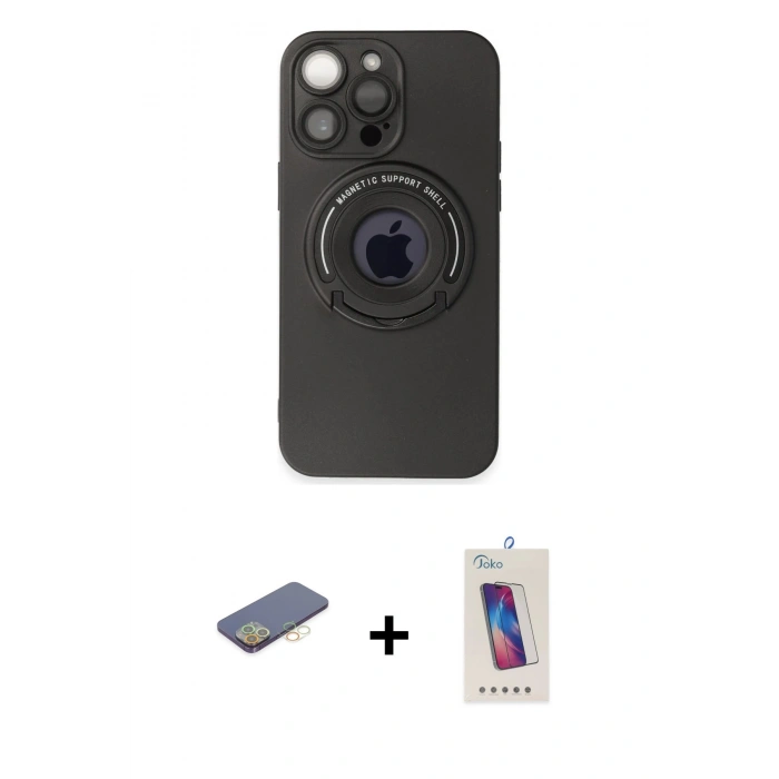 MARSİLYAN™- iPhone 13 Pro Max Kılıf Eksen Klasik Prime - Siyah Joko 5D Cam + Renkli Kamera Lens Koruma Cam - SI