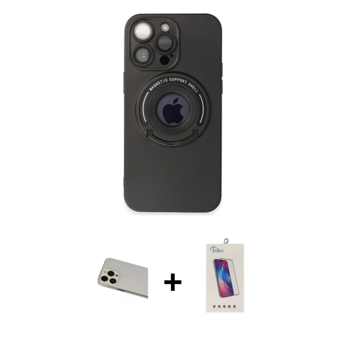MARSİLYAN™- iPhone 13 Pro Max Kılıf Eksen Klasik Prime - Siyah Joko 5D Cam + Rainbow Kamera Lens Koruma Cam - REGD