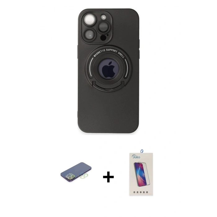 MARSİLYAN™- iPhone 13 Pro Max Kılıf Eksen Klasik Prime - Siyah Joko 5D Cam + Renkli Kamera Lens Koruma Cam - YL