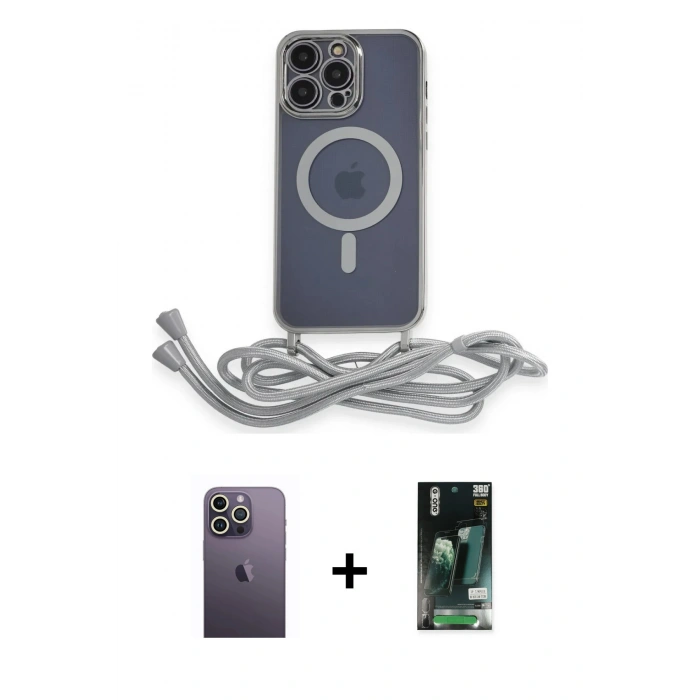 MARSİLYAN™- iPhone 13 Pro Max Kılıf Eksen Özel Seri - Şeffaf 360 Full Body Arka Koruyucu + Neon Fosforlu Kamera Lens - BZ