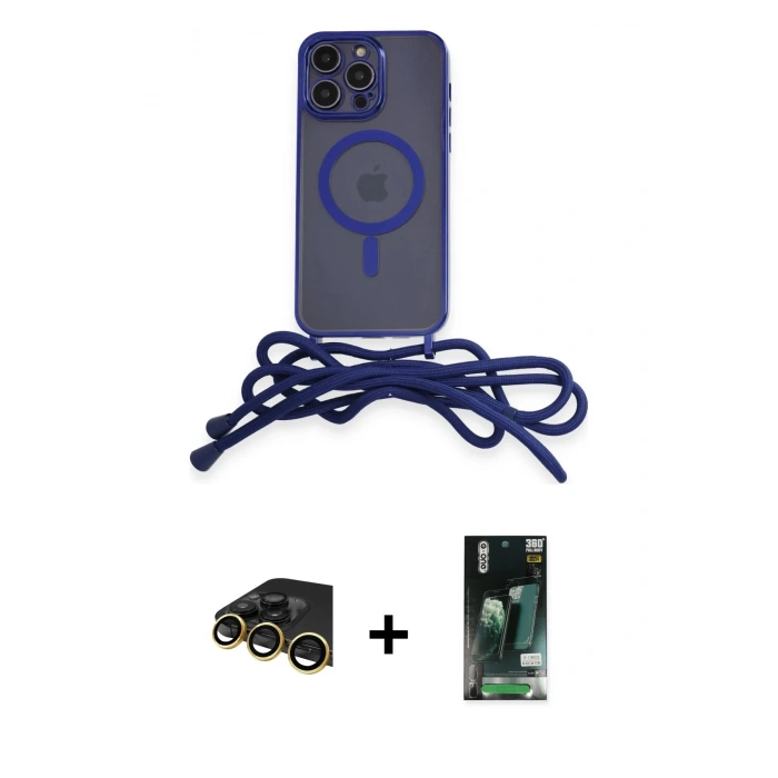 MARSİLYAN™- iPhone 13 Pro Max Kılıf Eksen Özel Seri - Şeffaf 360 Full Body Arka Koruyucu + Raze Metal Kamera Lens - GD