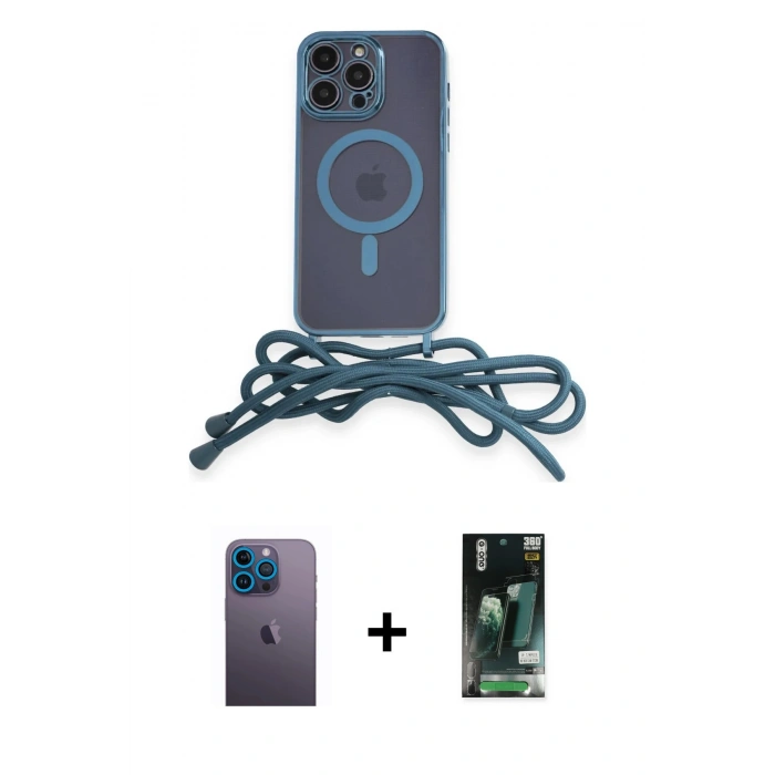 MARSİLYAN™- iPhone 13 Pro Max Kılıf Eksen Özel Seri - Şeffaf 360 Full Body Arka Koruyucu + Neon Fosforlu Kamera Lens - MI
