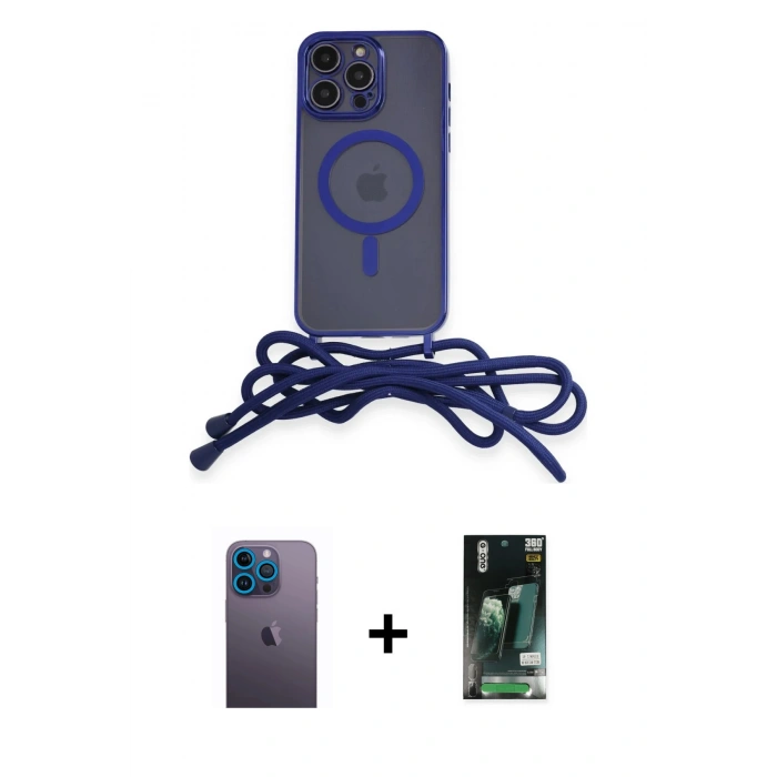 MARSİLYAN™- iPhone 13 Pro Max Kılıf Eksen Özel Seri - Şeffaf 360 Full Body Arka Koruyucu + Neon Fosforlu Kamera Lens - MI