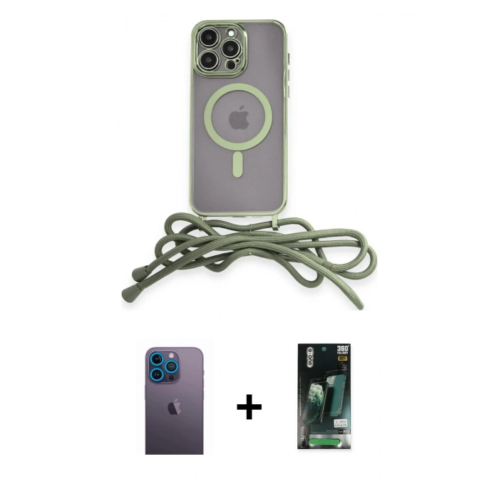 MARSİLYAN™- iPhone 13 Pro Max Kılıf Eksen Özel Seri - Şeffaf 360 Full Body Arka Koruyucu + Neon Fosforlu Kamera Lens - MI