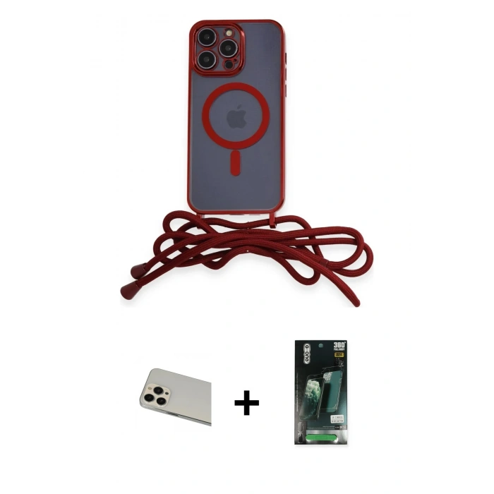 MARSİLYAN™- iPhone 13 Pro Max Kılıf Eksen Özel Seri - Şeffaf 360 Full Body Arka Koruyucu + Rainbow Kamera Lens Koruma Cam - REGD