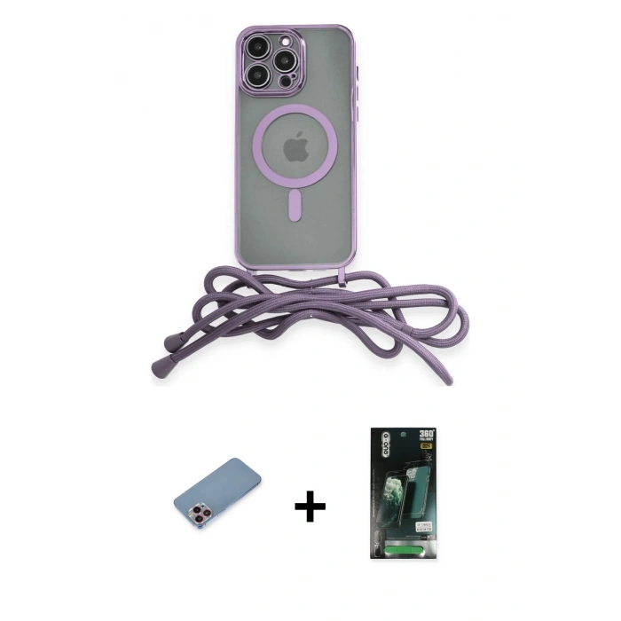 MARSİLYAN™- iPhone 13 Pro Max Kılıf Eksen Özel Seri - Şeffaf 360 Full Body Arka Koruyucu + Shine Kamera Lens Koruma Cam - PE