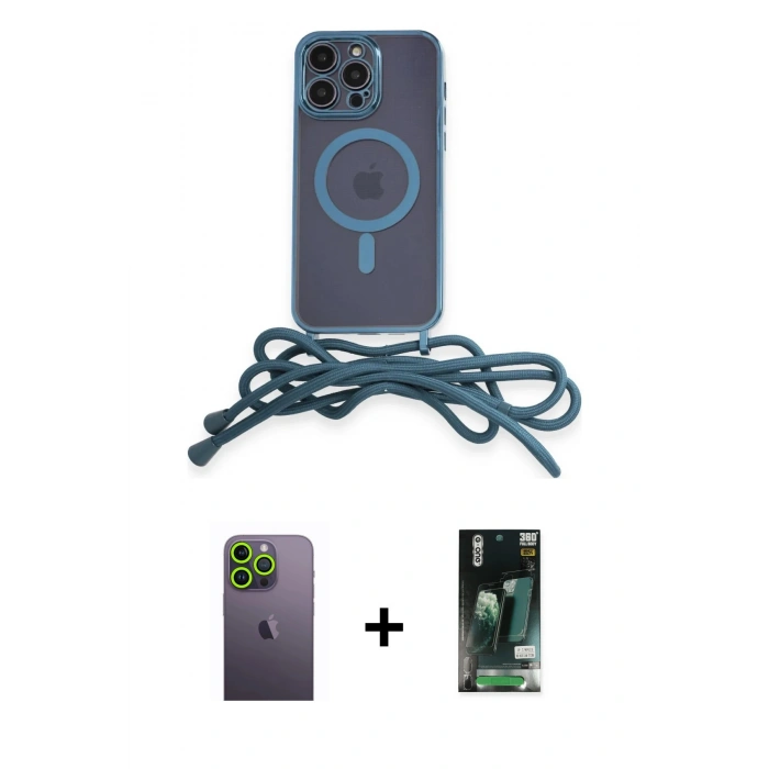 MARSİLYAN™- iPhone 13 Pro Max Kılıf Eksen Özel Seri - Şeffaf 360 Full Body Arka Koruyucu + Neon Fosforlu Kamera Lens - YL