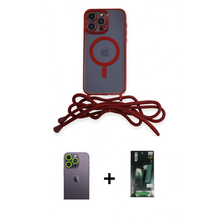 MARSİLYAN™- iPhone 13 Pro Max Kılıf Eksen Özel Seri - Şeffaf 360 Full Body Arka Koruyucu + Neon Fosforlu Kamera Lens - YL