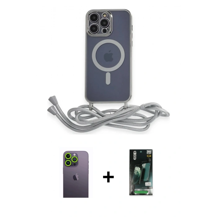 MARSİLYAN™- iPhone 13 Pro Max Kılıf Eksen Özel Seri - Şeffaf 360 Full Body Arka Koruyucu + Neon Fosforlu Kamera Lens - YL