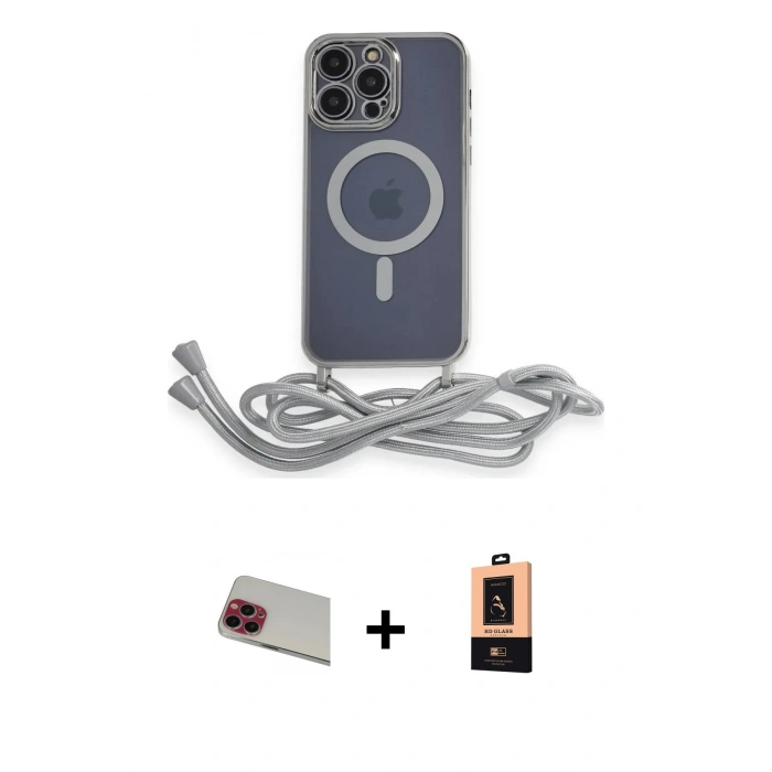 MARSİLYAN™- iPhone 13 Pro Max Kılıf Eksen Özel Seri - Şeffaf Maxco Cam Ekran Koruyucu + Kırmızı Rainbow Kamera Lens Koruma Cam