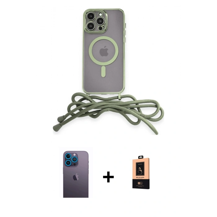 MARSİLYAN™- iPhone 13 Pro Max Kılıf Eksen Özel Seri - Şeffaf Maxco Cam Ekran Koruyucu + Mavi Neon Fosforlu Kamera Lens