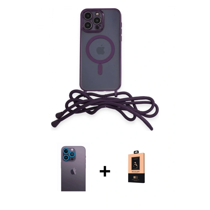 MARSİLYAN™- iPhone 13 Pro Max Kılıf Eksen Özel Seri - Şeffaf Maxco Cam Ekran Koruyucu + Mavi Neon Fosforlu Kamera Lens