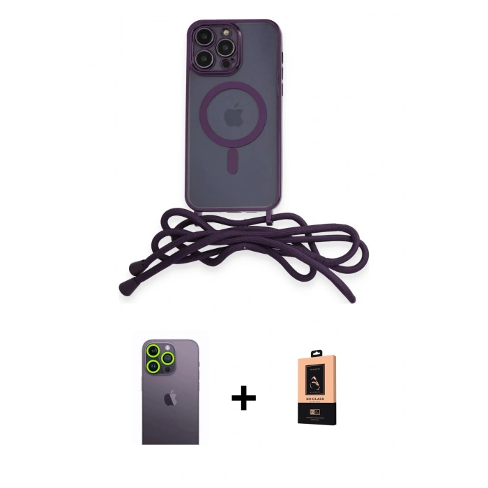 MARSİLYAN™- iPhone 13 Pro Max Kılıf Eksen Özel Seri - Şeffaf Maxco Cam Ekran Koruyucu + Neon Fosforlu Kamera Lens - YL