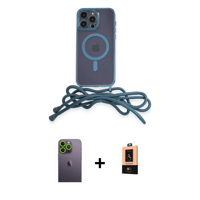MARSİLYAN™- iPhone 13 Pro Max Kılıf Eksen Özel Seri - Şeffaf Maxco Cam Ekran Koruyucu + Neon Fosforlu Kamera Lens - YL