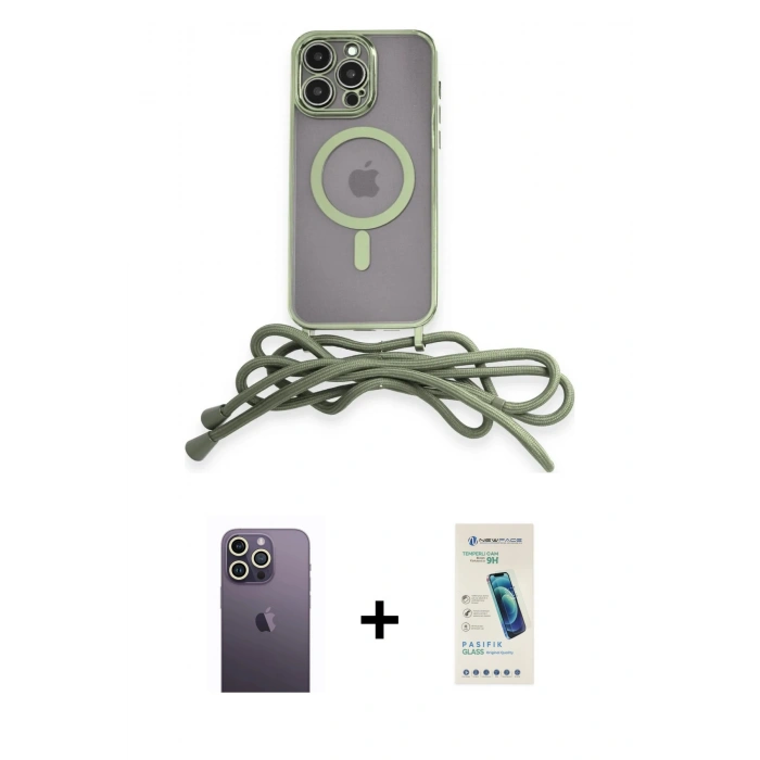 MARSİLYAN™- iPhone 13 Pro Max Kılıf Eksen Özel Seri - Şeffaf Pasifik Cam Ekran Koruyucu + Neon Fosforlu Kamera Lens - BZ
