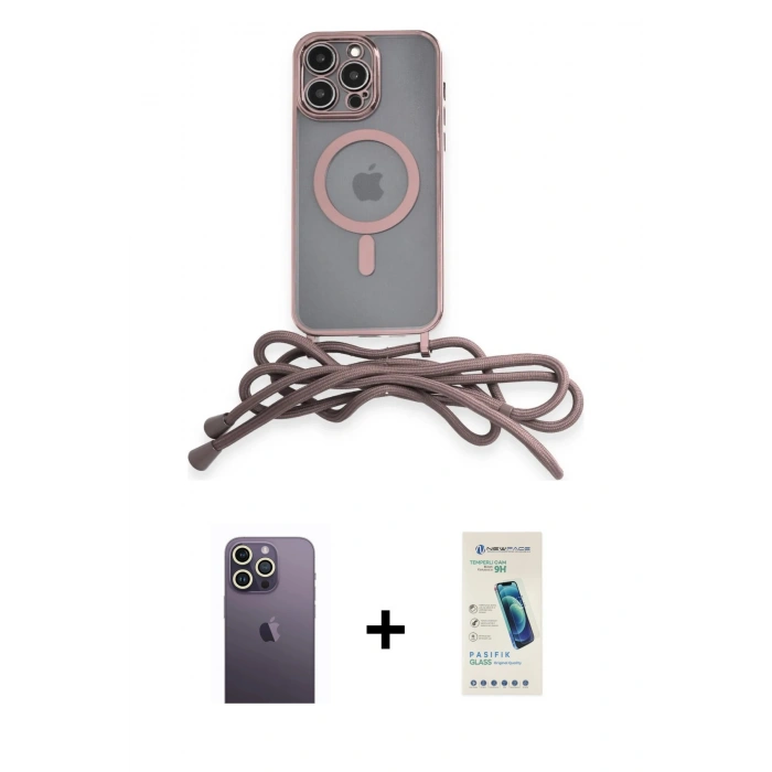 MARSİLYAN™- iPhone 13 Pro Max Kılıf Eksen Özel Seri - Şeffaf Pasifik Cam Ekran Koruyucu + Neon Fosforlu Kamera Lens - BZ
