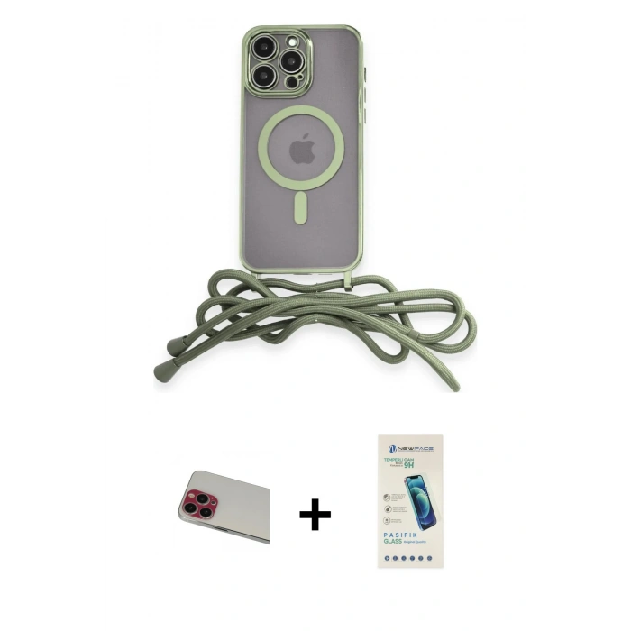 MARSİLYAN™- iPhone 13 Pro Max Kılıf Eksen Özel Seri - Şeffaf Pasifik Cam Ekran Koruyucu + Rainbow Kamera Lens Koruma Cam - KI