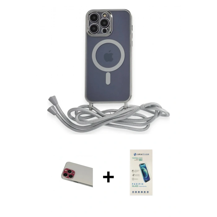 MARSİLYAN™- iPhone 13 Pro Max Kılıf Eksen Özel Seri - Şeffaf Pasifik Cam Ekran Koruyucu + Rainbow Kamera Lens Koruma Cam - KI