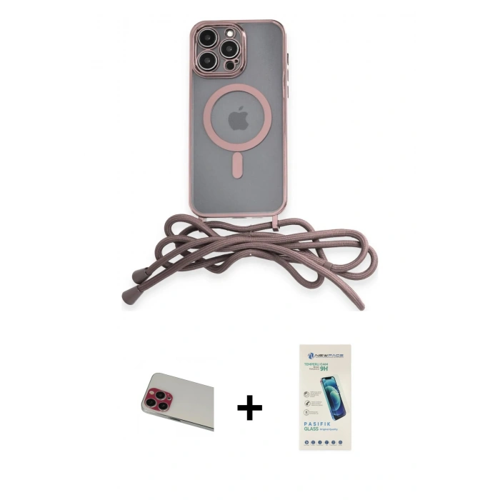 MARSİLYAN™- iPhone 13 Pro Max Kılıf Eksen Özel Seri - Şeffaf Pasifik Cam Ekran Koruyucu + Rainbow Kamera Lens Koruma Cam - KI