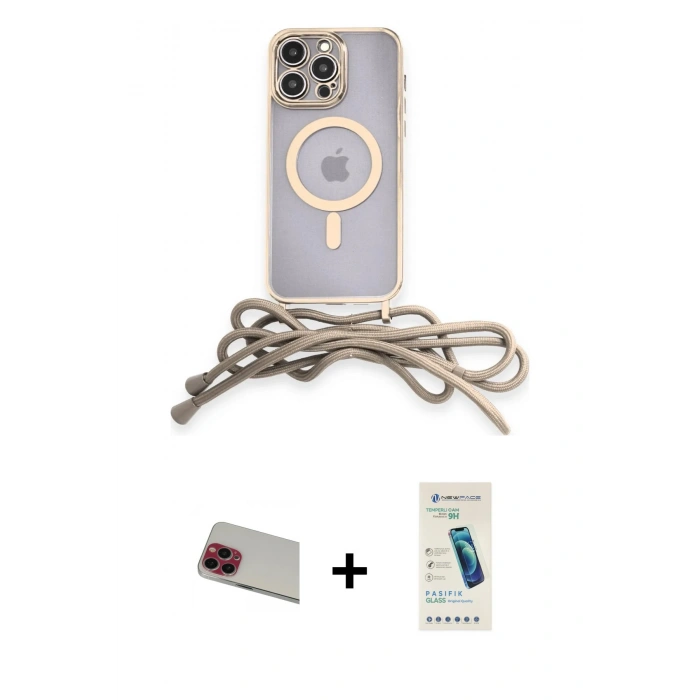 MARSİLYAN™- iPhone 13 Pro Max Kılıf Eksen Özel Seri - Şeffaf Pasifik Cam Ekran Koruyucu + Rainbow Kamera Lens Koruma Cam - KI
