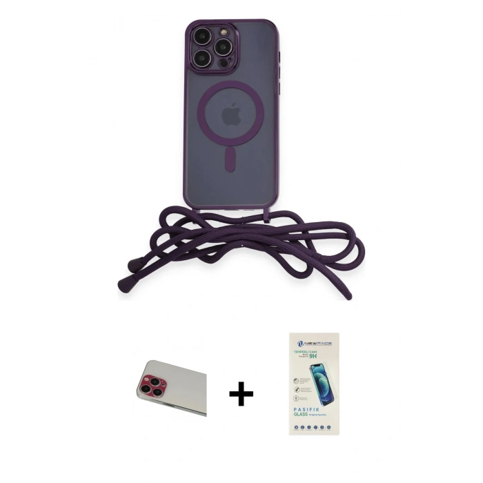 MARSİLYAN™- iPhone 13 Pro Max Kılıf Eksen Özel Seri - Şeffaf Pasifik Cam Ekran Koruyucu + Rainbow Kamera Lens Koruma Cam - KI