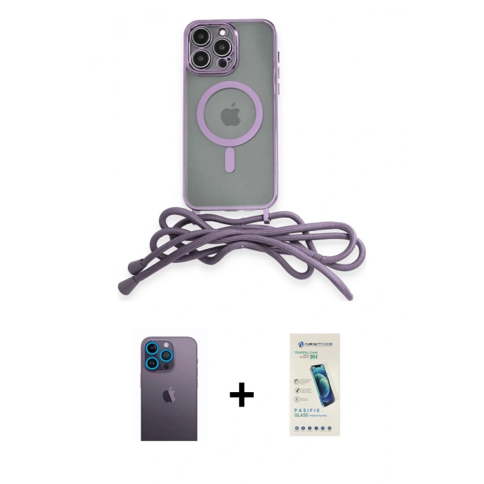 MARSİLYAN™- iPhone 13 Pro Max Kılıf Eksen Özel Seri - Şeffaf Pasifik Cam Ekran Koruyucu + Neon Fosforlu Kamera Lens - MI